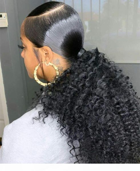 

natural ponytail hairpieces african american afro kinky curly drawstring ponytail human hair extensions with clip in pony tail cloure 140g, Black