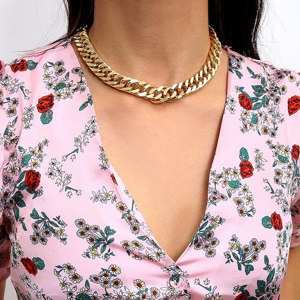 

punk cuban necklace for women men statement hip hop thick lady choker exaggerated style clavicle chain simple metal jewelry, Silver