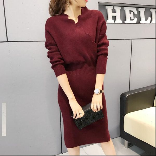 

sweater skirt long sleeves long paragraph over the knee loose korean version 2021 spring autumn thick sweater women, White;black