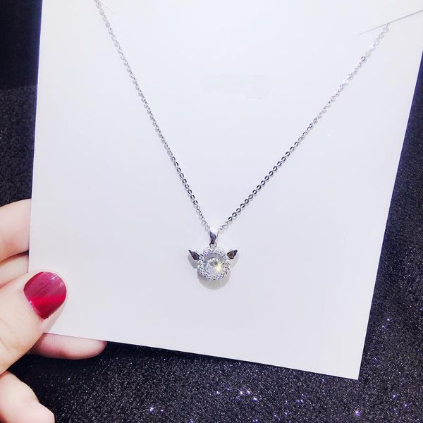 

romantic cubic necklace romantic angel wing pendant zircon love heart necklaces for women gift fashion colar party jewelry, Silver