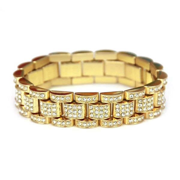 

punk cuban chain iced out full crystal men's bracelet hip hop 24k gold rhinestone zircon paved bracelets for women jewelry gifts, Golden;silver