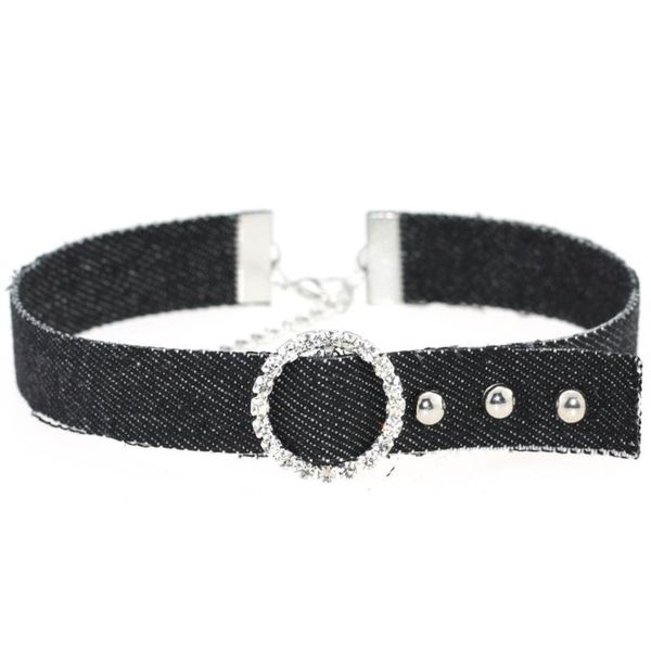 

chokers korean harajuku black blue jewelry geometric round denim necklaces for women adjustable necklace, Golden;silver