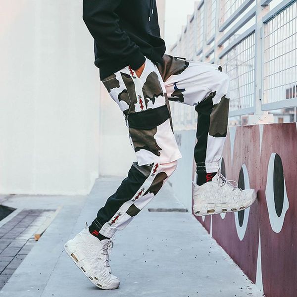 

autumn 2018 new stitching camo pockets high street pants men1, Black