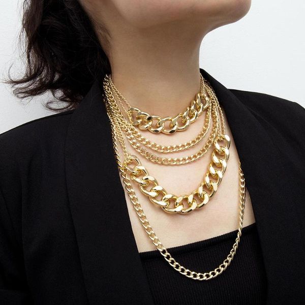 

chains fashion ornament necklace multi-layer curb chokers chain statement necklaces rock hip-hop punk women jewelry gift, Silver