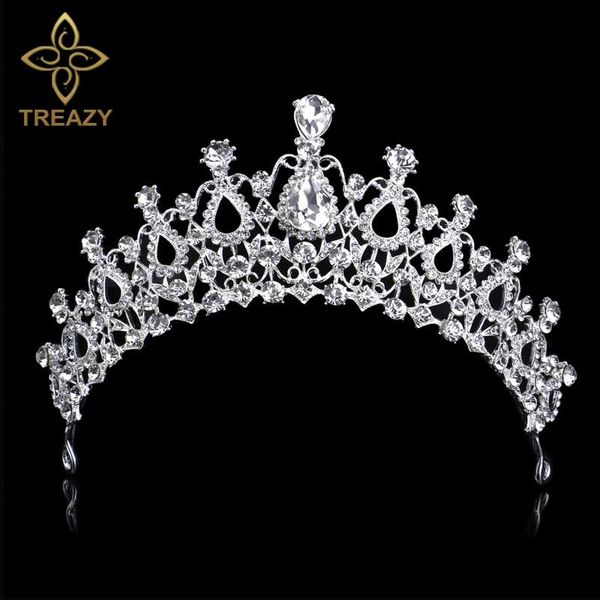 

treazy european crystal bridal tiaras and crowns waterdrop wedding hair accessories pageant queen crown birthday party jewelry, Golden;silver