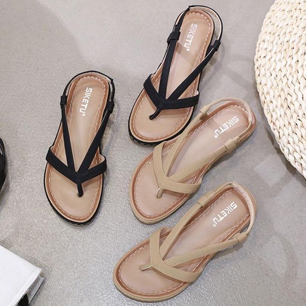 

2020 summer shoes women sandals flat beach sandals thick sole woman holiday shoes ladies summer footwear plus size 42 a22821, Black