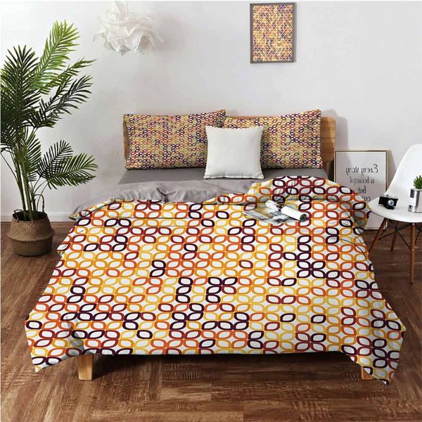 

complex structured geometric petal pattern with colorful chained line grid printbedding 3-piece set
