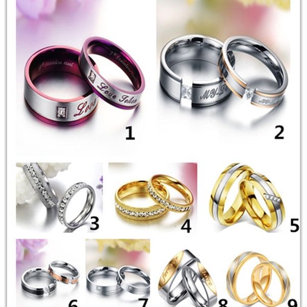 

women fashion ring couple for stainless steel mentitanium rings with rhinestone jewelry engagement wedding gift, Silver