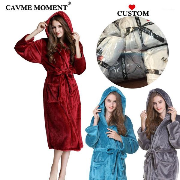 

cavme women men plus size hooded flannel bathrobe solid color winter robe night dressing gown long robes red/gray/blue1, Black;red