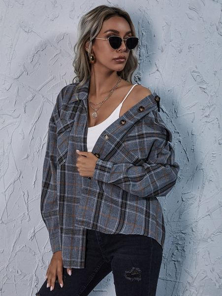 

drop shoulder plaid blouse q1oy#, White