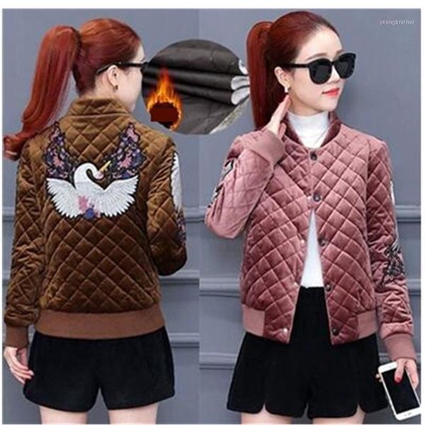 

women's down & parkas 2021 gold velvet embroidery cotton coat autumn winter warm clothing coats long sleeve student 20421, Black