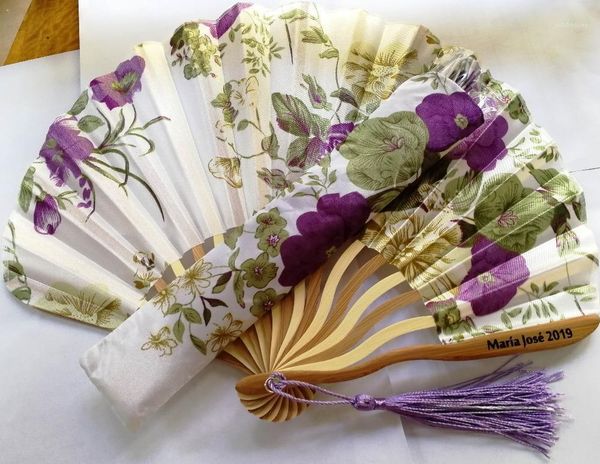 

party favor 70pcs personalized chinese japanese fabric floral round folding hand fan with gift bags wedding supplies1
