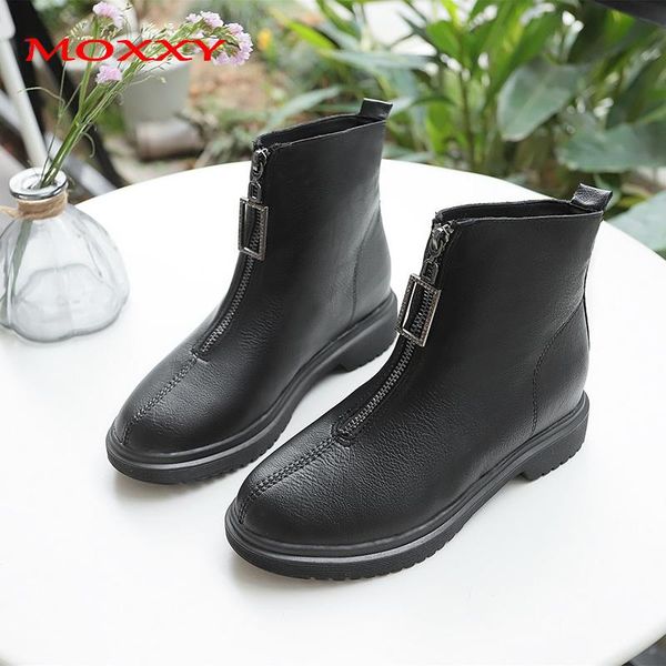 

2020 winter platform boots gothic shoes woman casual warm fur boots women fashion zipper designer leather ankle for women, Black