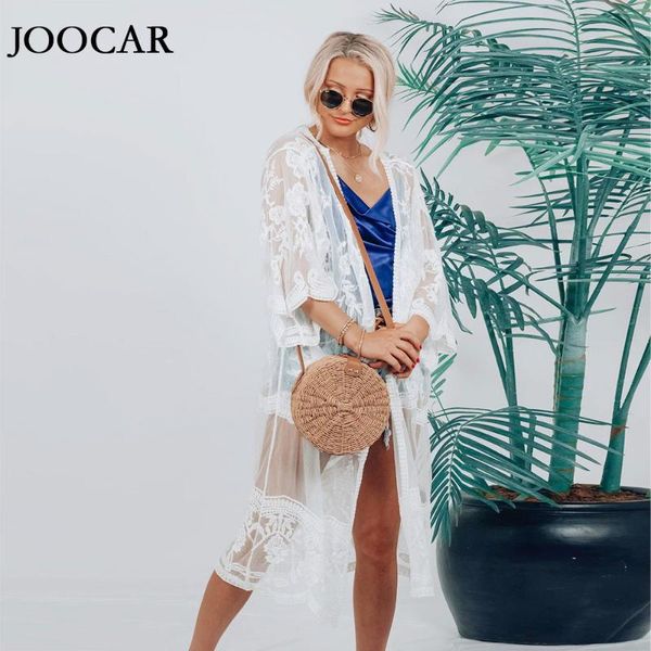 

women's swimwear 2021 joocar lace long sleeve belt beach smock jc1108, White;black