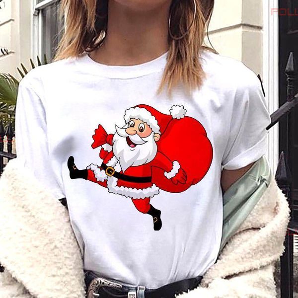 

female merry christmas holiday tshirts funny santa claus graphic print women t-shirt girls short sleeve tee, White