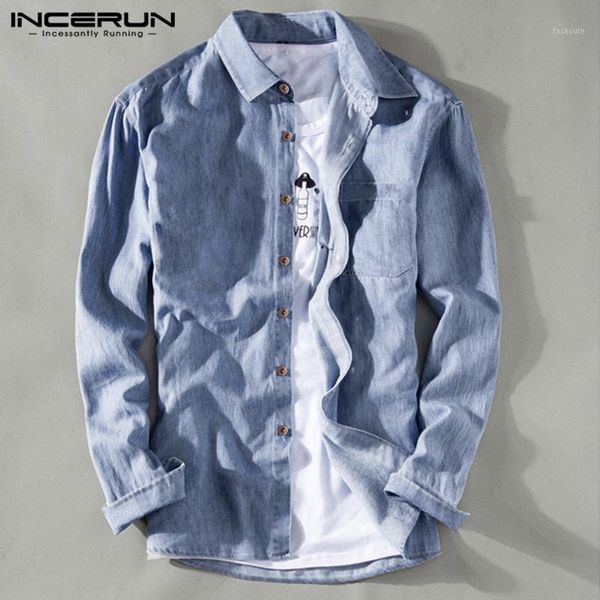 

incerun long sleeve solid color shirt men casual streetwear turn-down collar button basic shirts men pockets leisure camisa 20191, White;black