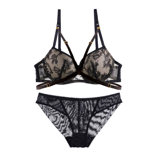 

lingerie women's bra and panties set push up strappy padded cup floral underwired removable straps lingerie set for women lj201031, Red;black