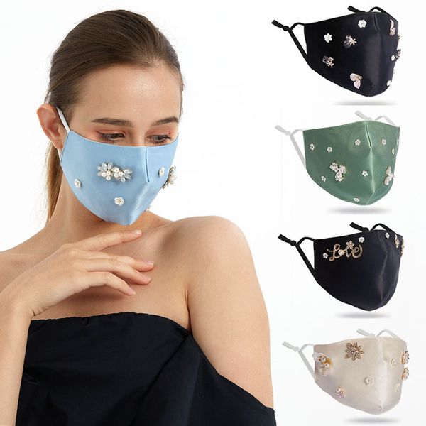 

fashion skin-friendly silk mask ladies with diamond dustproof silk cotton mask winter protective mask can be customized wholesale