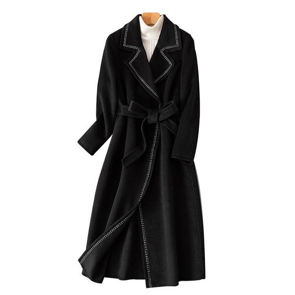

women's wool & blends autumn and winter style korean woolen cashmere fashion coat long temperament black female trend