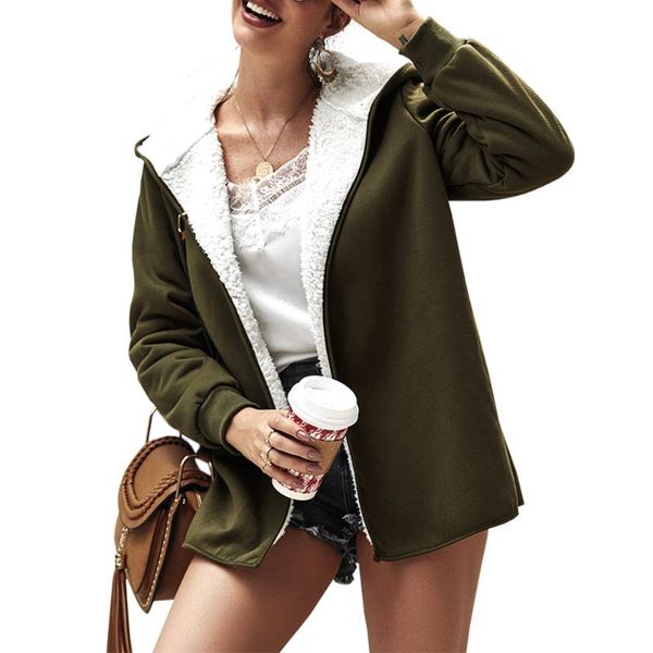 

женщины vicabo одежда 2020 твердые флисовые пальто с капюшоном зима теплая с длинным рукавом вскользь дамы кардиган куртки женщины, Black;brown