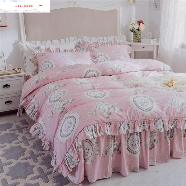 

luxury duvet cover ruffle set king  twin size 3pcs set geometrical american bedding sets pink flower bed skirt