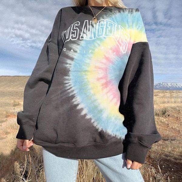 

autumn and winter women tie dye print long sleeve sweatshirt women winter clothes hoodies goth streetwear, Black