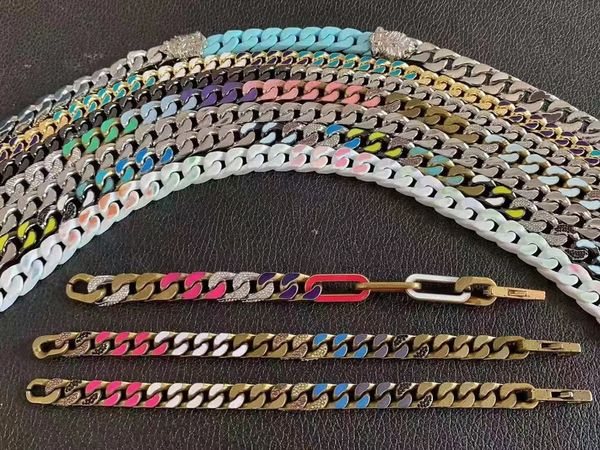 

designers necklace fashion men stainless steel cuban chain silver/gold/black multicoloured enamel diamond engraved v initials flower chain