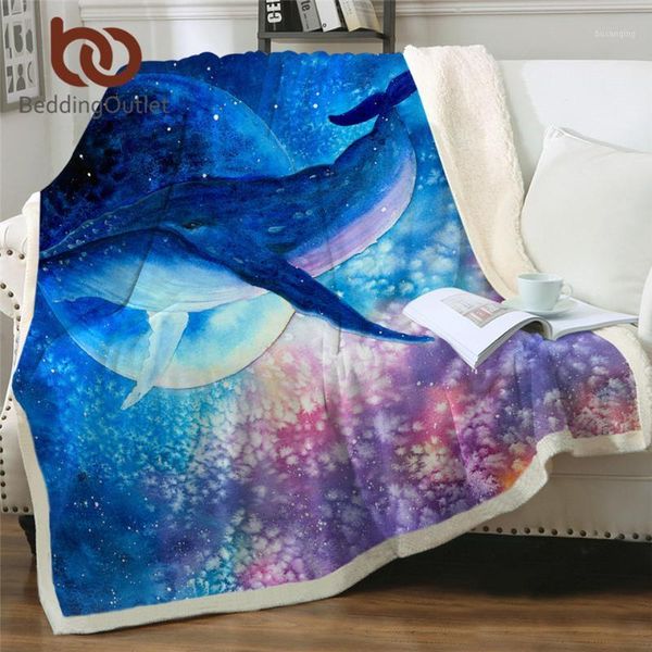 

beddingoutlet blankets for bed animal whale sherpa blanket blue purple galaxy bedding watercolor space moon mantas1