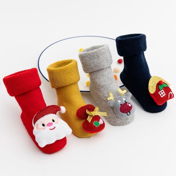 

lawadka winter infant baby boys girls socks anti slip cartoon thick warm christmas new year's socks newborn clothes accessories, Pink;yellow