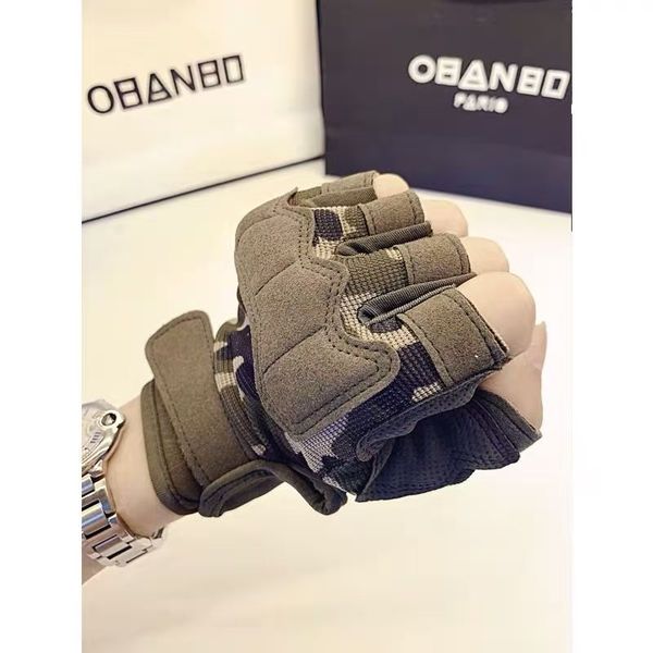 

half-finger sports gloves men and women special forces army camouflage outdoor cycling climbing fitness equipment non-slip, Black