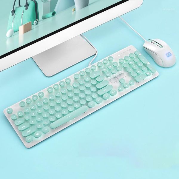 

keyboard mouse combos portable retro kit wired gaming with round key cap multimedia button set1