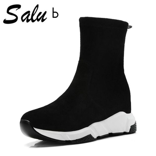 

boots salu ankle genuine leather women winter shoes woman black grey suede high quality