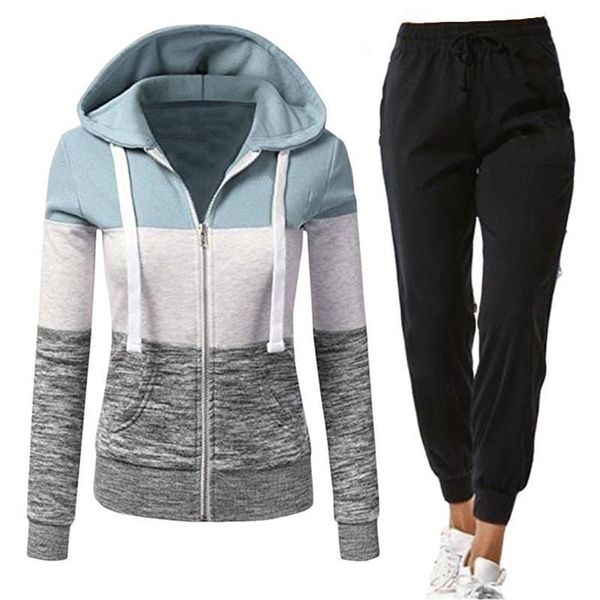 

autumn winter tracksuit jacket woman set sweatshirts long sleeve zipper patchwork hoodie+pants female outfits women's clothing, Gray
