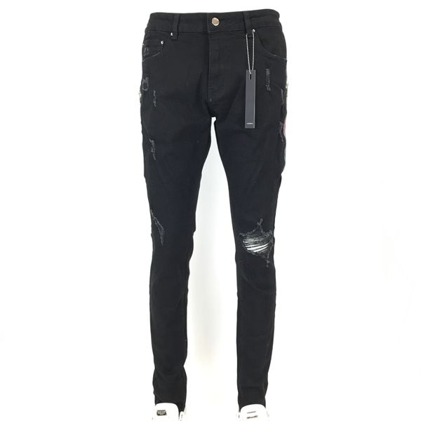 

new style men's and women's jeans slim locomotive denim fashion trendy hip-hop men's jeans am03, Blue