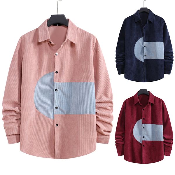 

2021 new autumn/winter warm quality corduroy long sleeved button collar smart casual shirts for men comfortable pqee, White;black