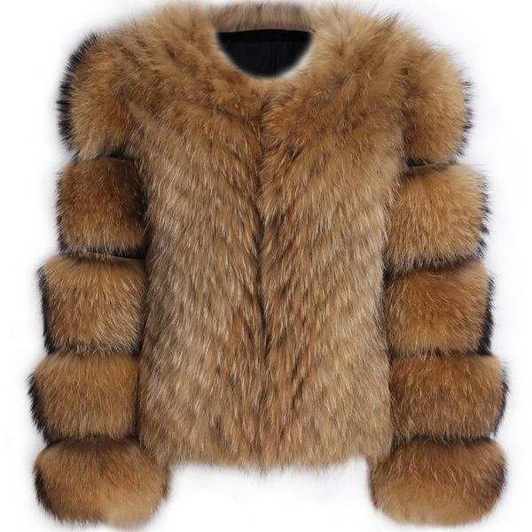 

women's fur & faux women raccoon ladies natural real jacket, Black