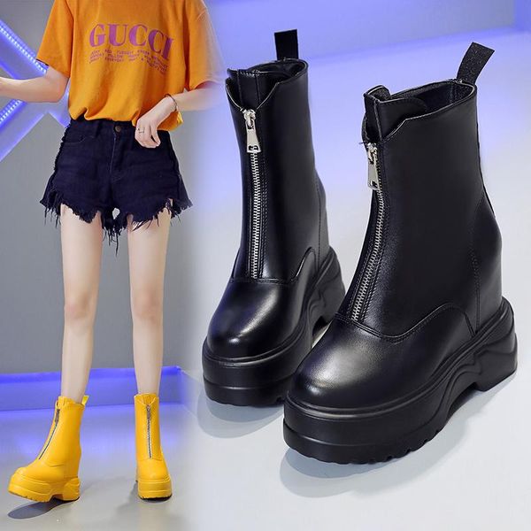

women's mid calf boots shoes luxury designer boots-women round toe zipper rock fashion 2020 mid-calf rubber low ladies, Black