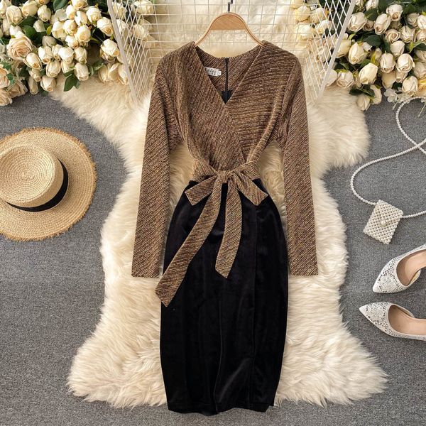 

2021 new singiny chic sparkling lurex fashion design long splice fine autumn streetwear short dress fkyv, Black;gray