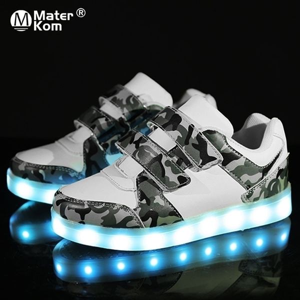 

size 25-37 usb charging children boys shoes with sole enfant led light glowing luminous sneakers for girls shoes kids led shoes 201130, Black