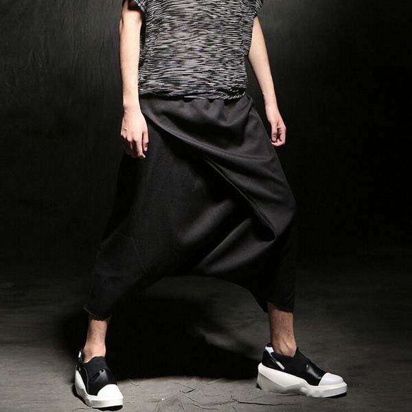 

2021 men drop groin pants wide mens dressing up stage club singer hip hop street style leg loose harepants corridors i3lg, White;black