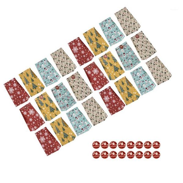 

24pcs paper christmas gift bag oil-proof kraft paper gift box creative candy wrapping bag with 24pcs sealing stickers (6pc1