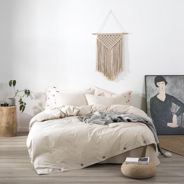 

bedding sets 15%linen 85%cotton duvet cover with 2 pillowcases 1bed sheet 4pcs ultra soft breathable comforter set button