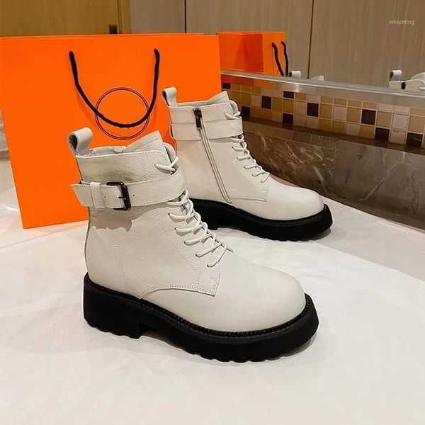 

boots women's winter motorcycle for women genuine leather lace up ankle shoes woman platform zipper sport footwear1, Black