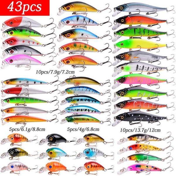 

20-60 pcs artificial bait fishing lures set water carp wobblers kit tackle suit sale hard bait minnow fish qylyem