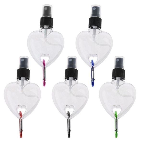 

keychains 5pcs 50ml reusable portable heart spray bottle hand sanitizer travel small size mister holder keychain carriers, Silver