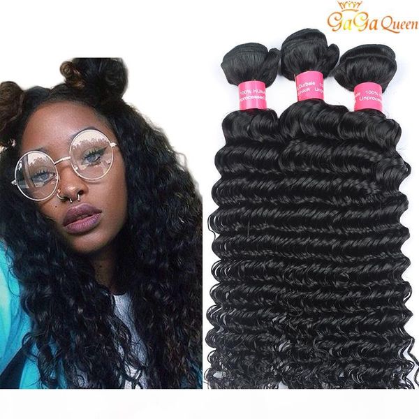 

unprocessed peruvian indian brazilian deep wave hair extensions brazilian deep wave virgin human hair weaves bundles no tangle, Black