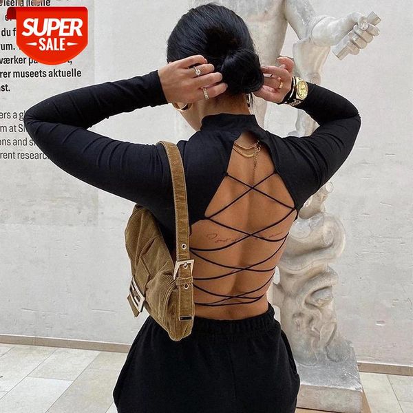 

women harajuku open back t-shirt long sleeve cropped summer white clothes shirt vintage tshirt tee dropshipping #a90z