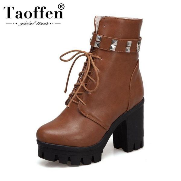 

taoffen woman pu leather rivets ankle boots platform zipper black motorcycle boots fashion shoes size 34-43