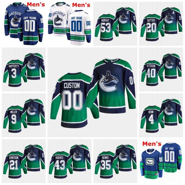 

2021 vancouver canucks reverse retro quinn hughes braden holtby nate schmidt bo horvat brock boeser elias pettersson sedin jersey, Black;red