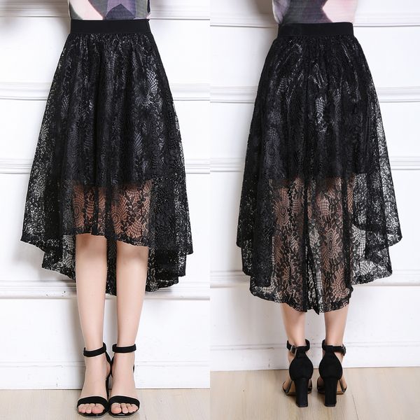 

2021 new vintage black lace skirts womens summer fashion asymmetrical saias faldas femininas formal jupe femme long tulle skirt f9tm